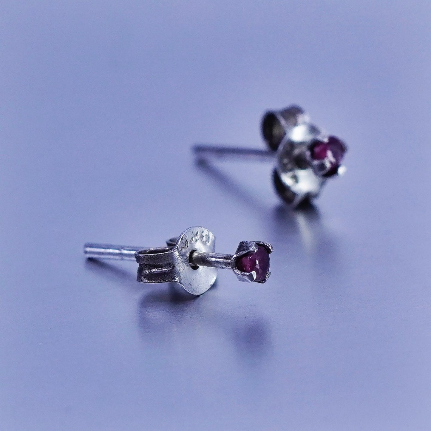 Vintage Sterling 925 silver earrings, studs with tiny ruby inlay