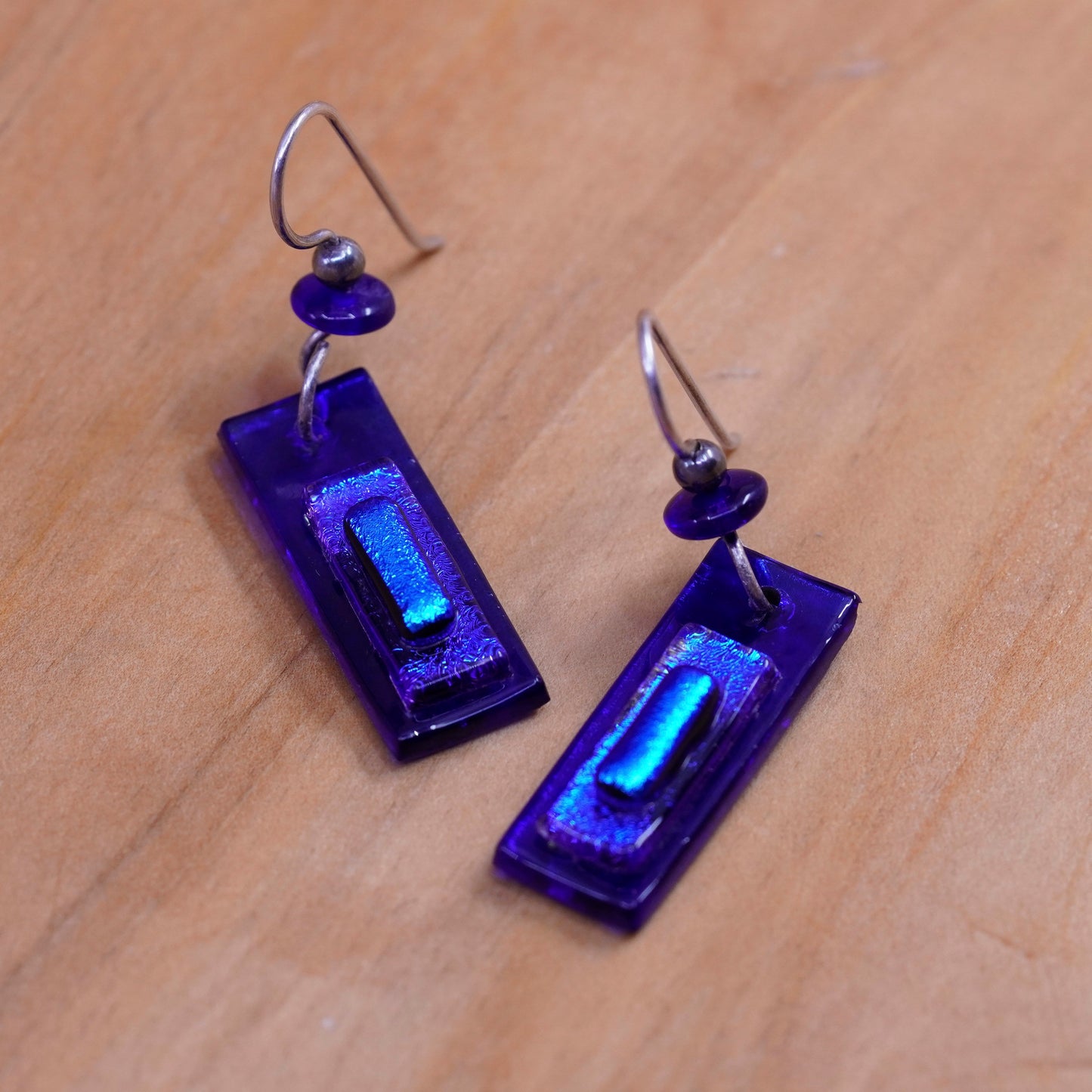 Vintage Sterling silver handmade earrings, 925 blue glass beads