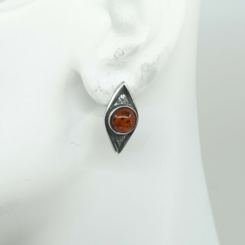 Vtg Sterling Silver Handmade Amber earrings, 925 silver Studs, Silver Tested