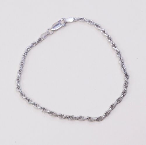 7.75”, 2mm, Vtg Sterling Silver bracelet, 925 Rope chain, Stamped 925 Italy