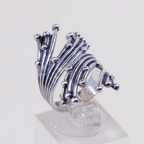 Size 5.5 Beau Oxidized Sterling 925 Silver Handmade Wrap Ring W/ Beads