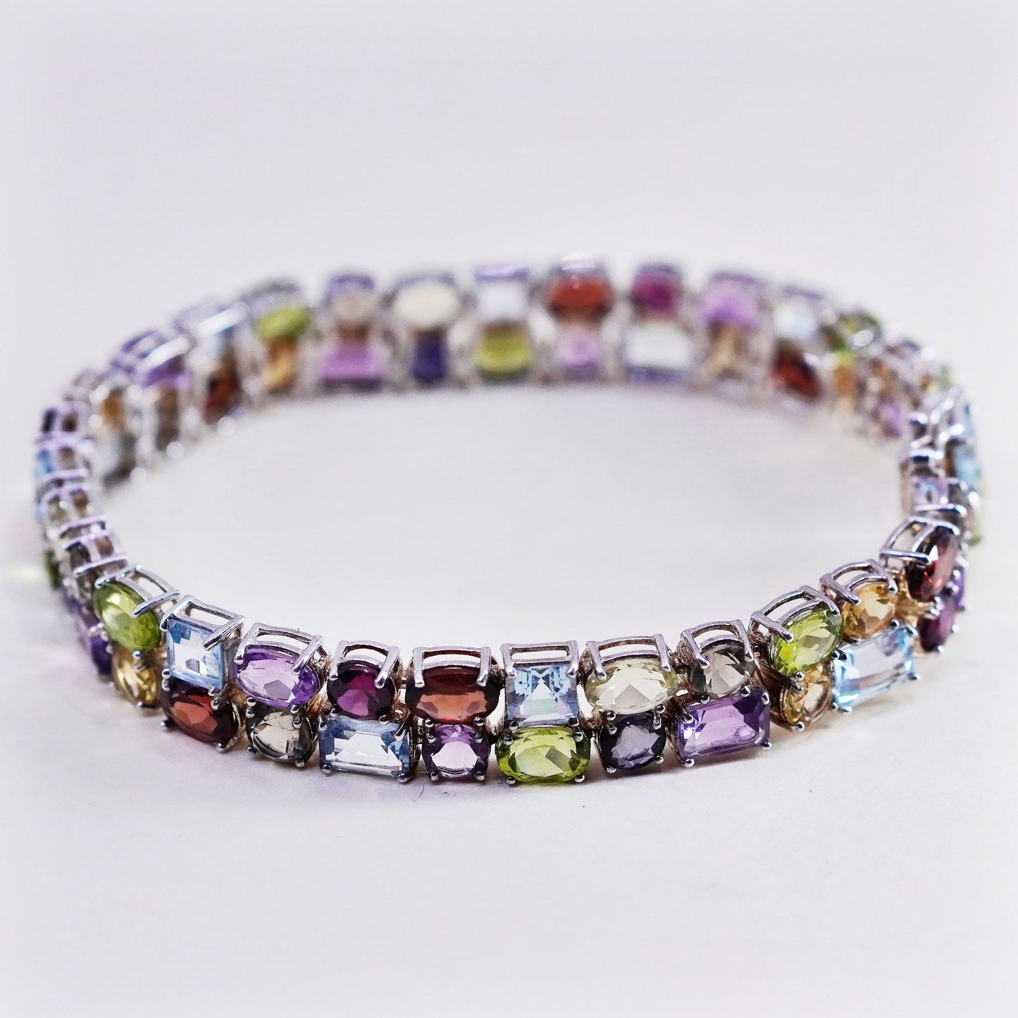 7.5”, vermeil gold over sterling silver tennis bracelet, 925 chain peridot ruby