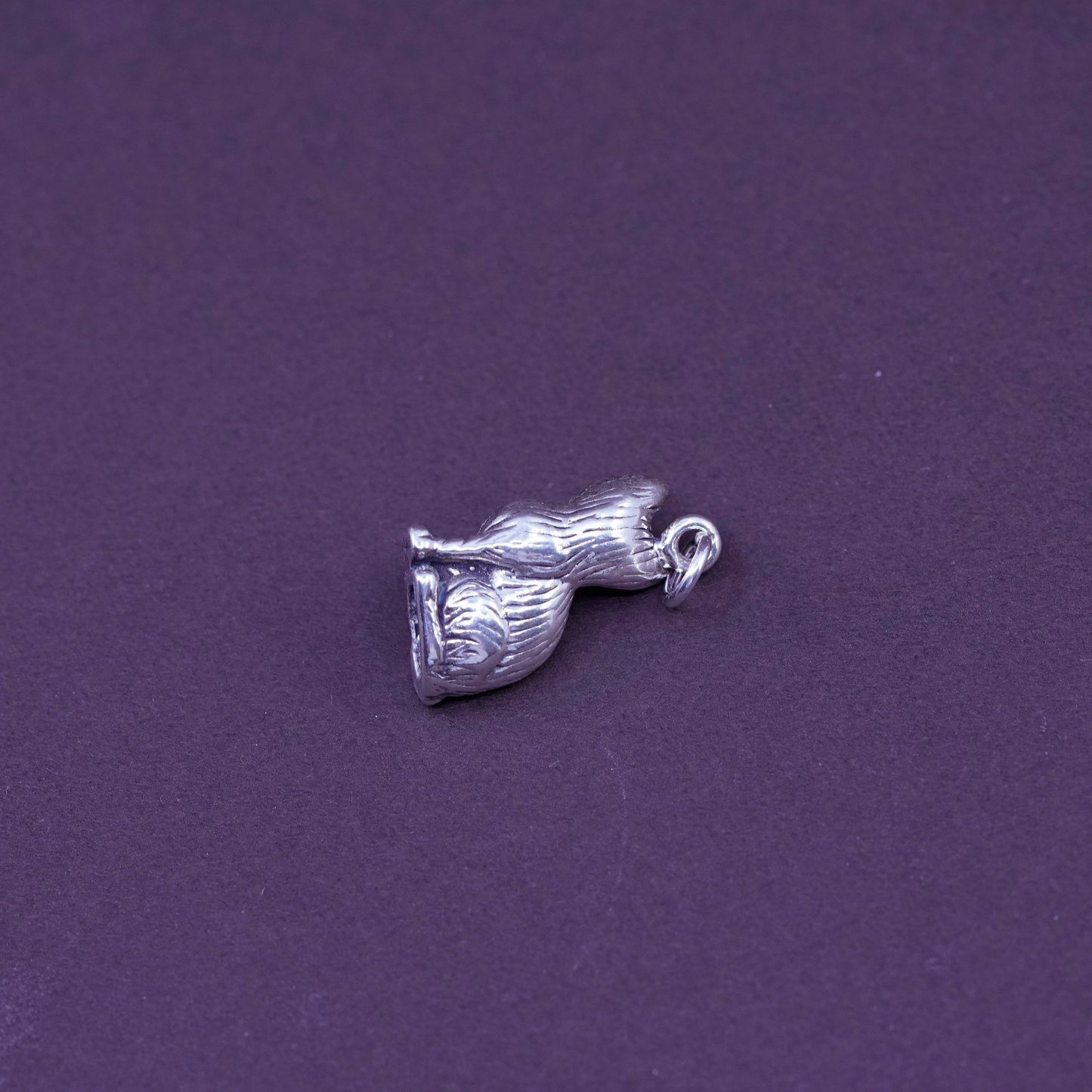 Vintage Sterling silver handmade pendant, 925 cat kitty charm with heart