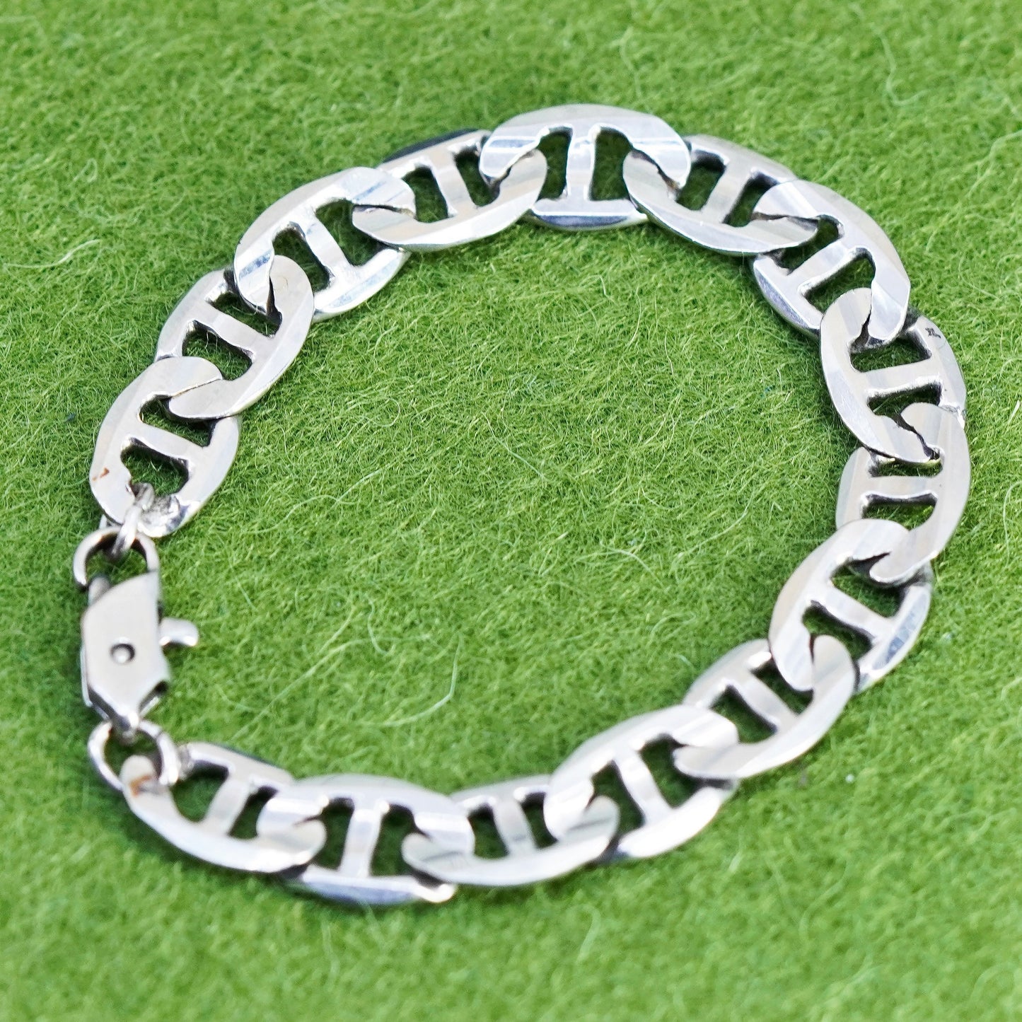 4.5”, 8mm, Vintage sterling 925 silver bracelet, Italy anchor chain