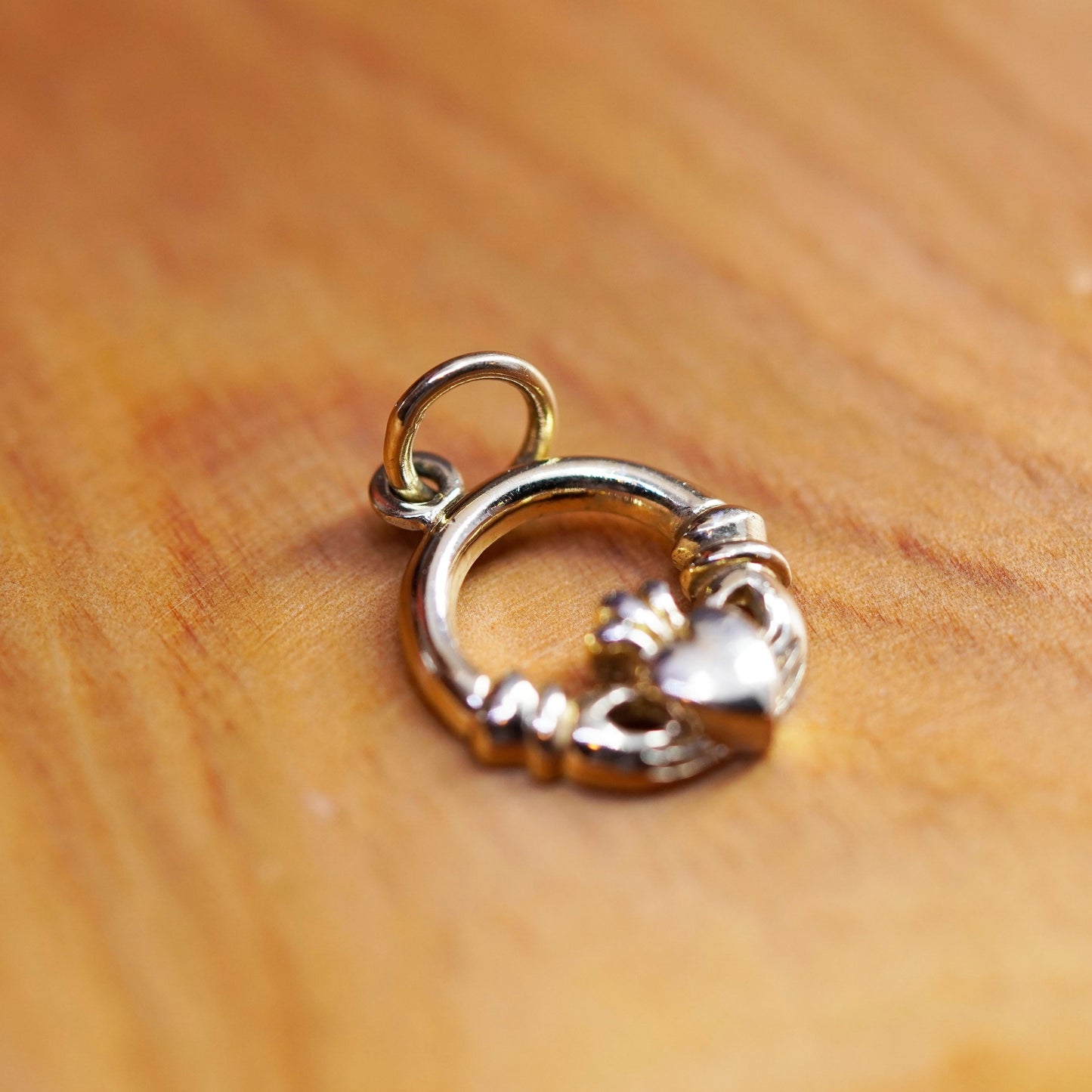 vermeil gold over sterling silver claddagh pendant, holding heart 925 charm