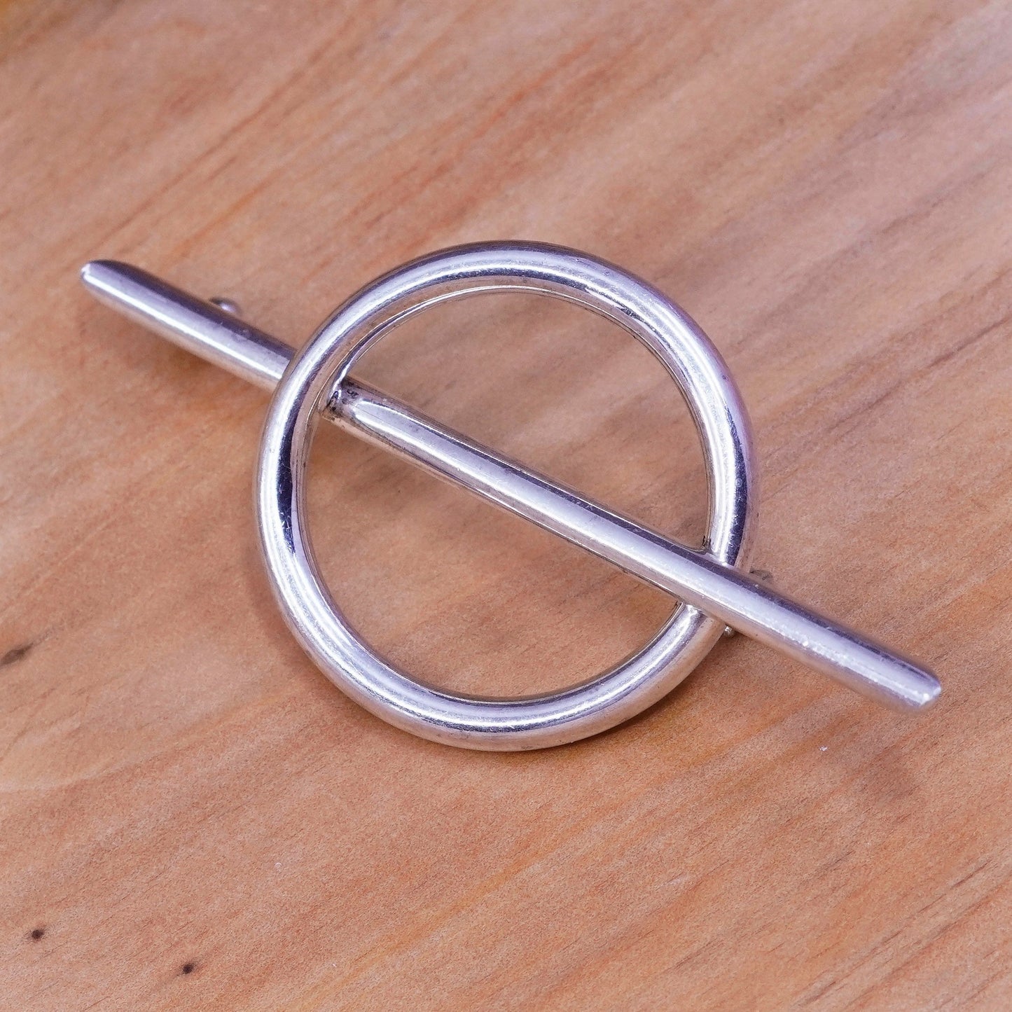Vintage modern handmade sterling 925 silver circle long bar brooch pin
