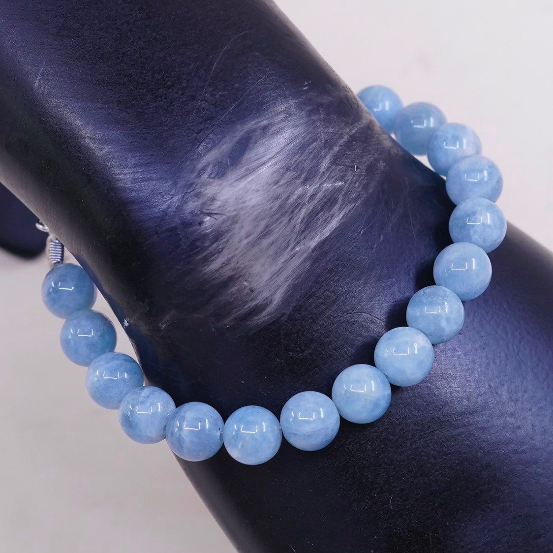 7+2", VTG sterling silver handmade bracelet, 925 clasp w/ blue lace agate