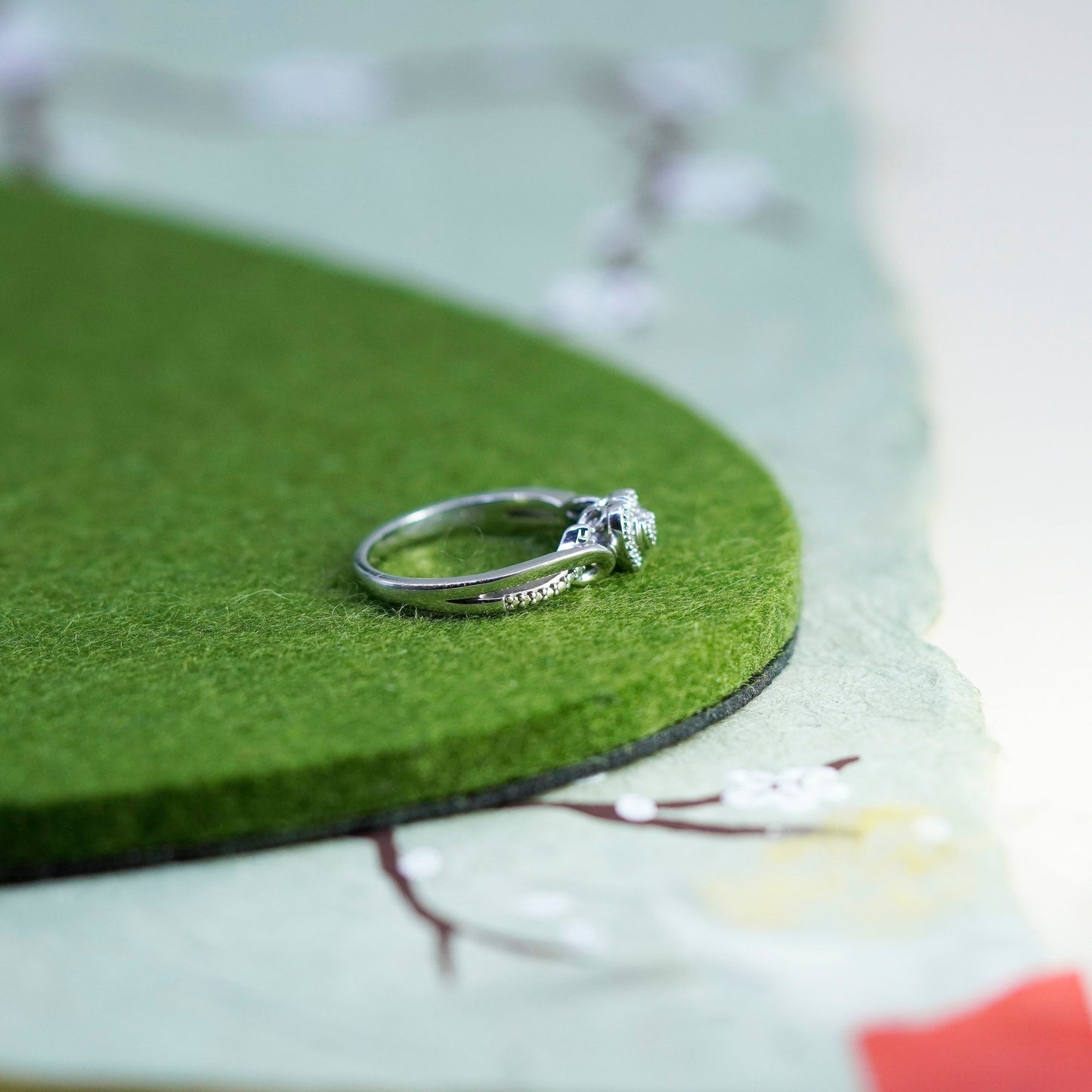 Size 7, Sterling silver engagement ring, 925 heart band with real diamond