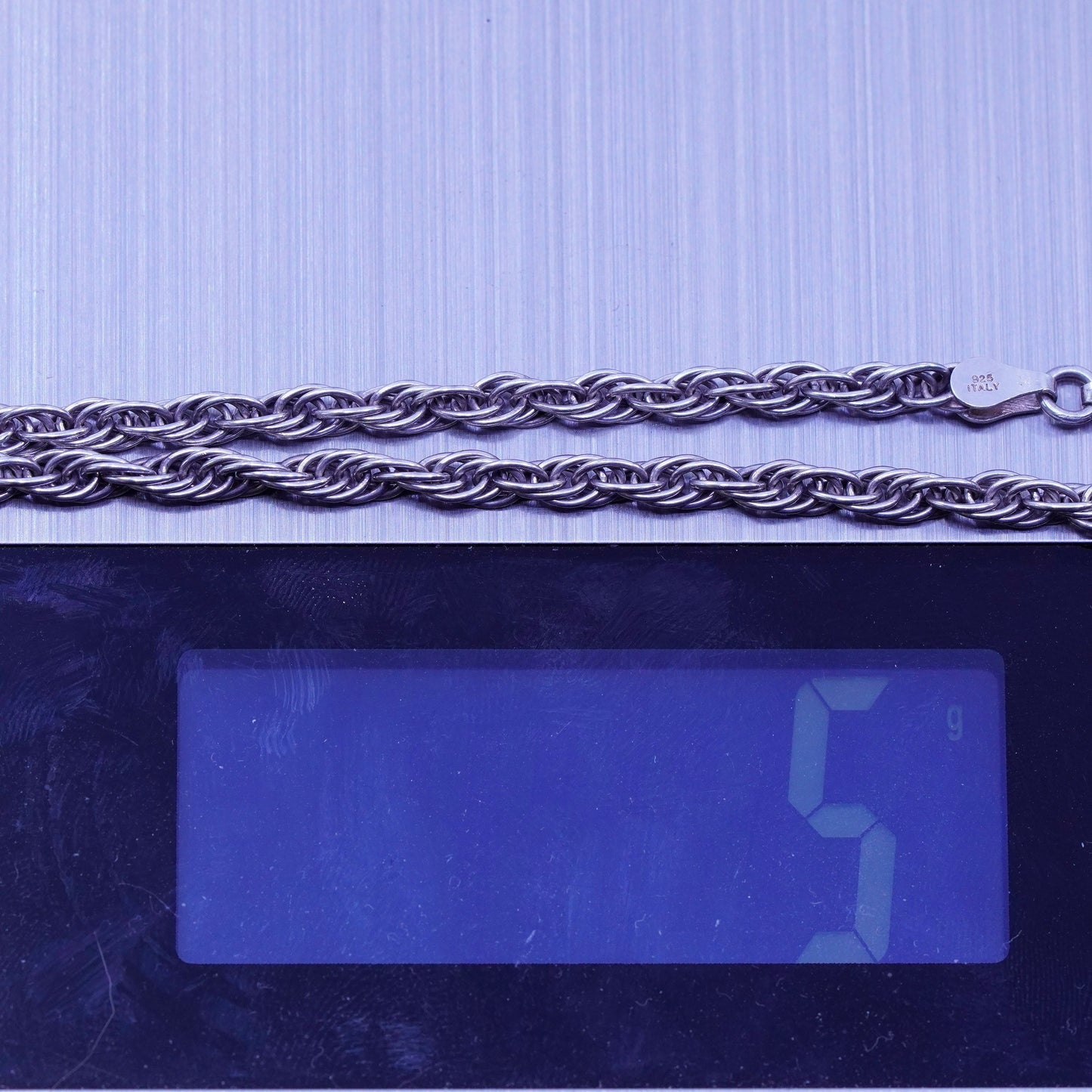 7.25”, 4mm, Vintage Italy Sterling 925 silver handmade bracelet, rope chain