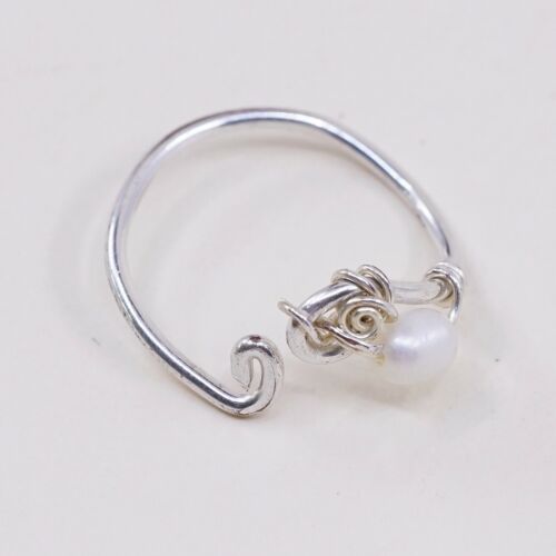 Sz 5.75, Vtg Sterling 925 Silver Handmade Ring W/ Pearl, Simple Elegant