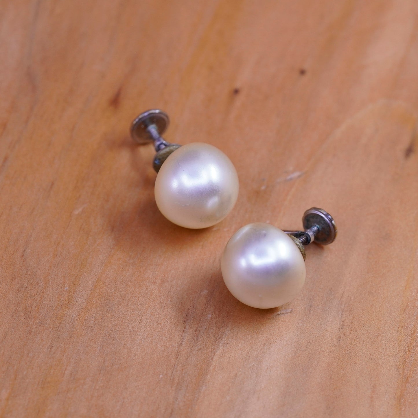 Vintage Sterling 925 silver screw handmade earrings with pearl