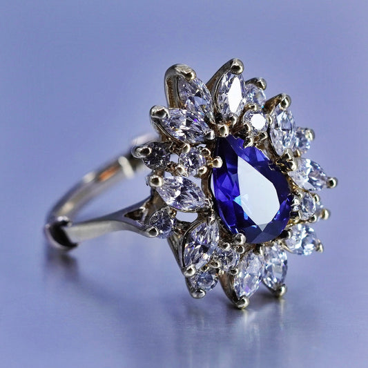 Size 11, vermeil gold filled Sterling 925 silver ring with teardrop sapphire cz
