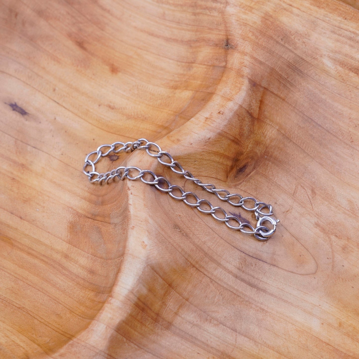 7”, 5mm, vintage Sterling silver handmade curb bracelet, 925 charm chain