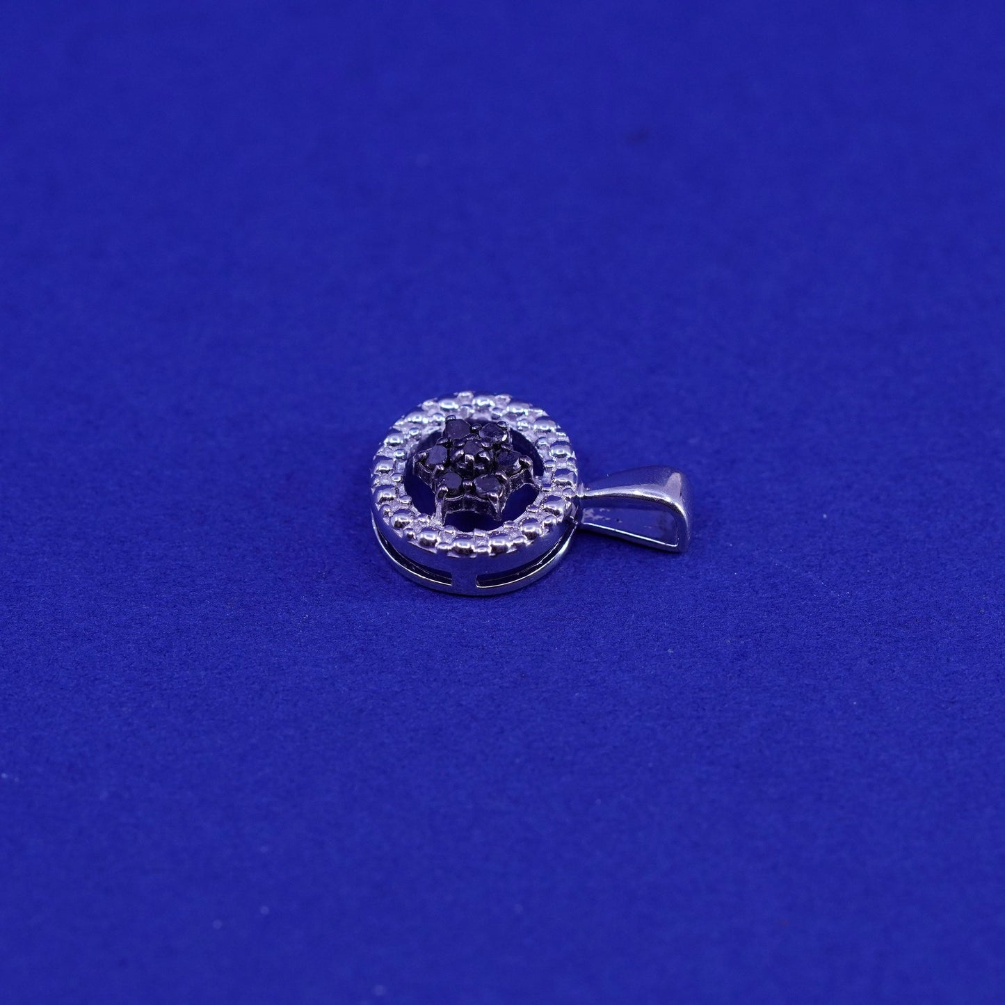 Vintage Sterling silver pendant, 925 circle with genuine clear black diamond