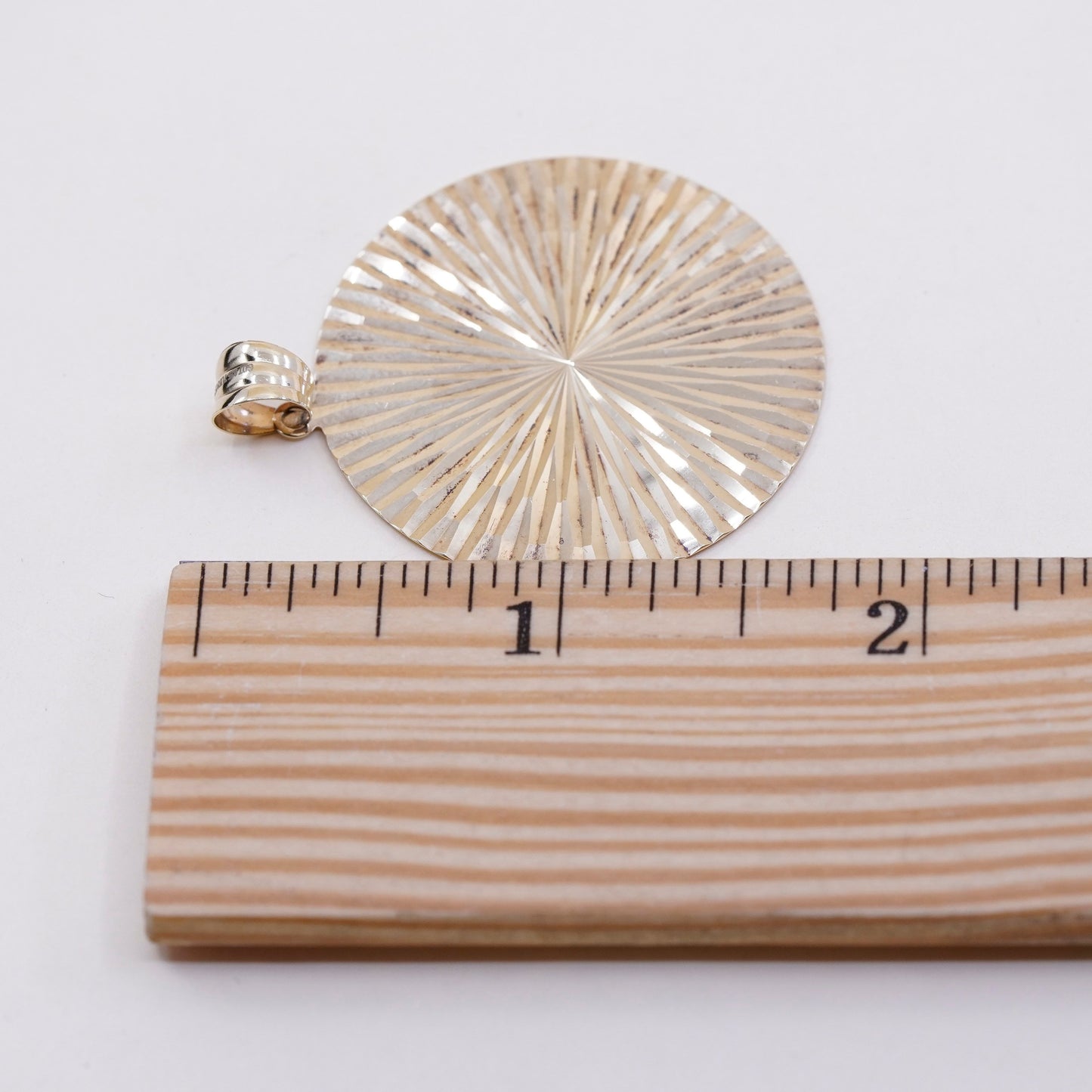 Vintage vermeil gold over sterling 925 silver handmade textured circle pendant