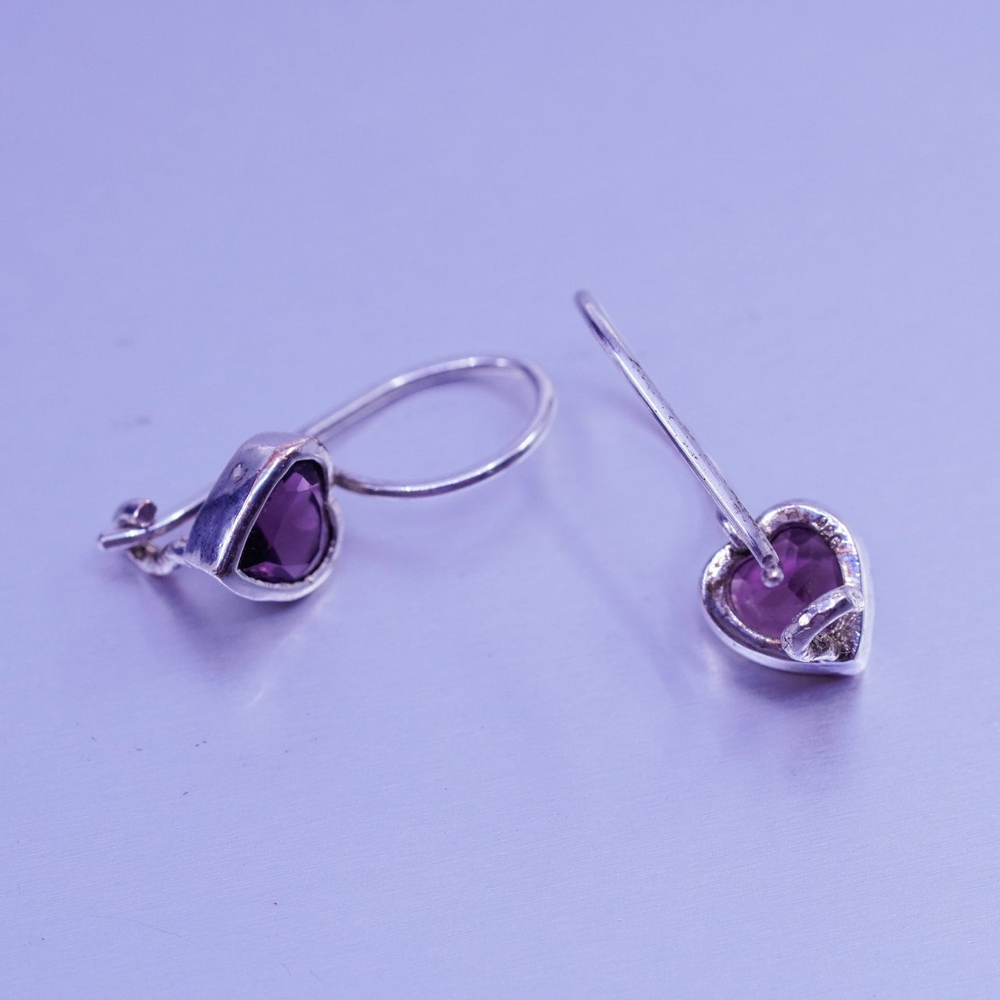 Vintage Sterling 925 silver earrings with heart amethyst