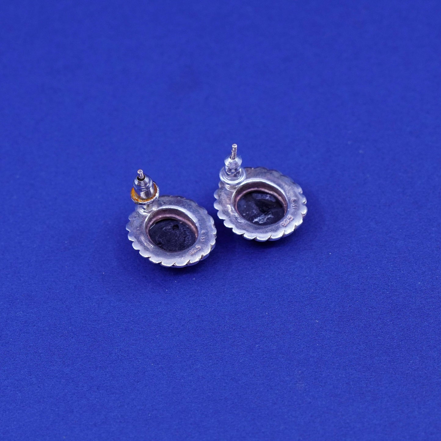 Native American Sterling silver earrings, 925 oval studs with onyx