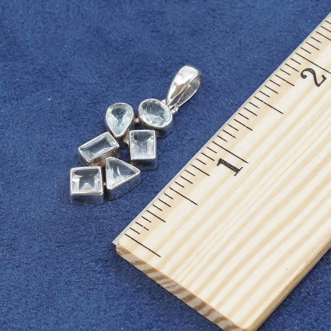 vtg Sterling silver handmade pendant, 925 w/ sapphire, stamped 925
