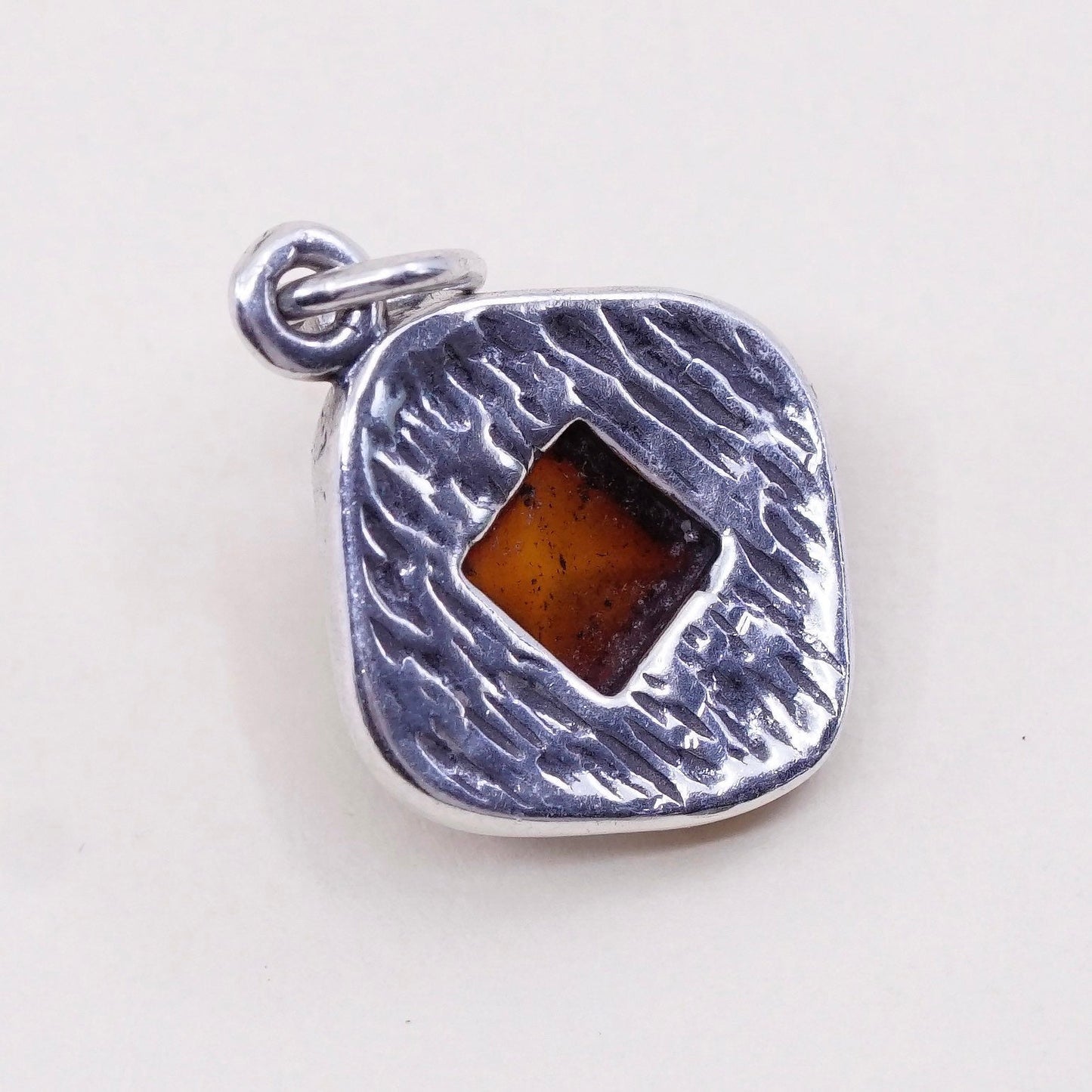 Vintage sterling 925 silver handmade pendant charm with amber