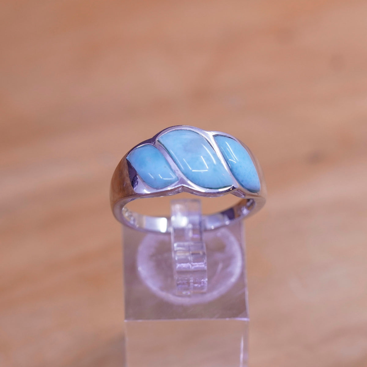 Size 10.25, vintage Sterling 925 silver modern ring with Larimar