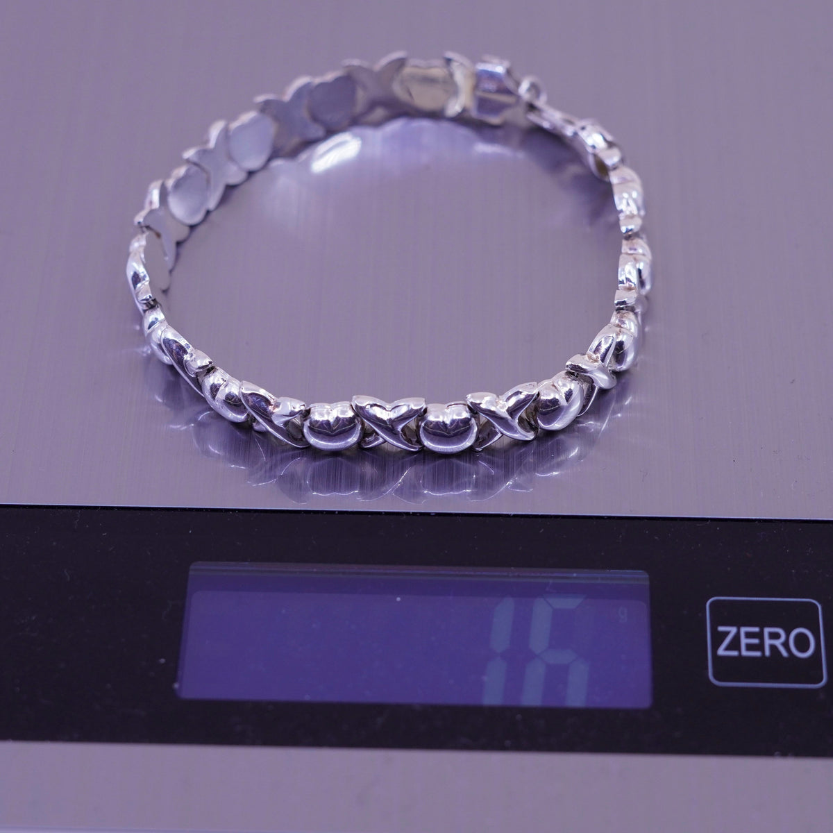 8”, Vintage sterling silver tennis bracelet, 925 heart XOXO link chain