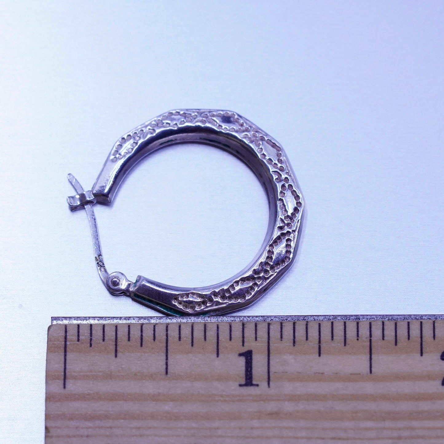 1”, vintage Sterling silver handmade earrings, 925 textured hoops