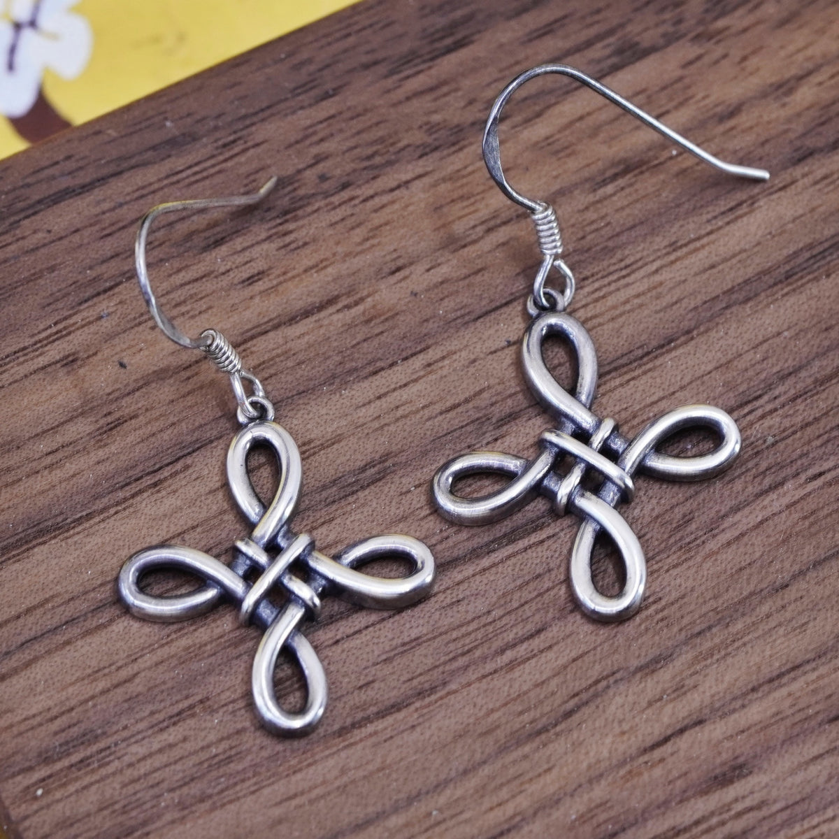 Vintage Sterling silver Irish Celtic knot handmade dangles, 925 cross earrings