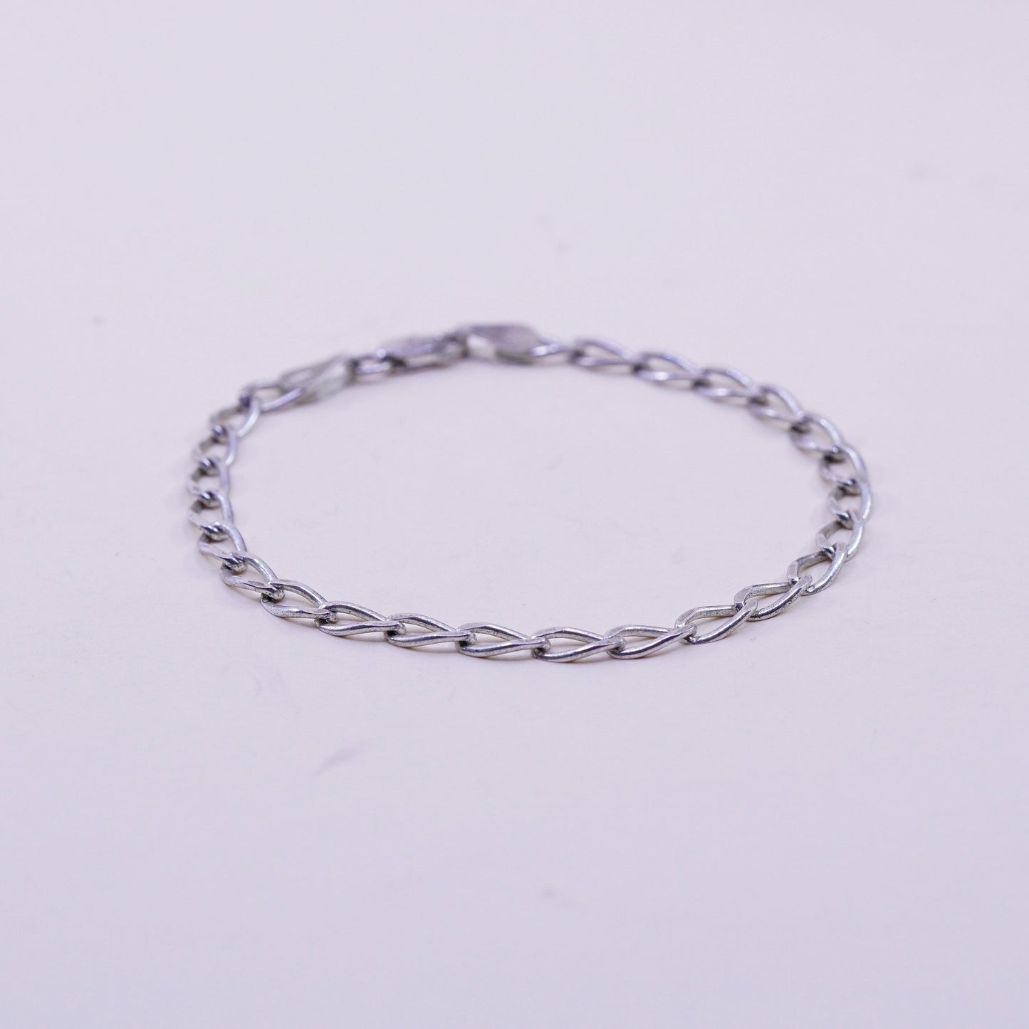 7”, 4mm, Vintage sterling 925 silver flatten curb bracelet