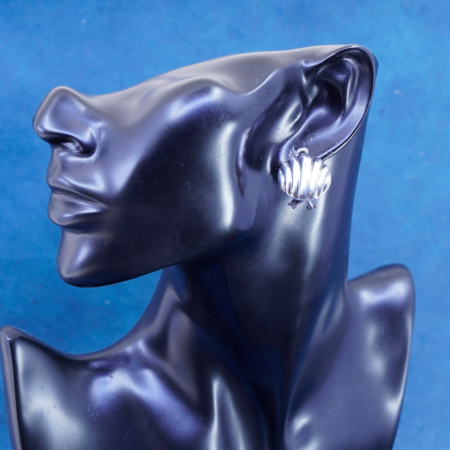 Vintage Sterling silver handmade earrings, mexico 925 ribbed clip on