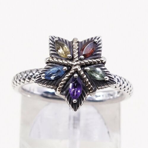 Sz 7.25, Sterling Silver handmade Ring, 925 Star W/ Crystal n 14K Gold Accent