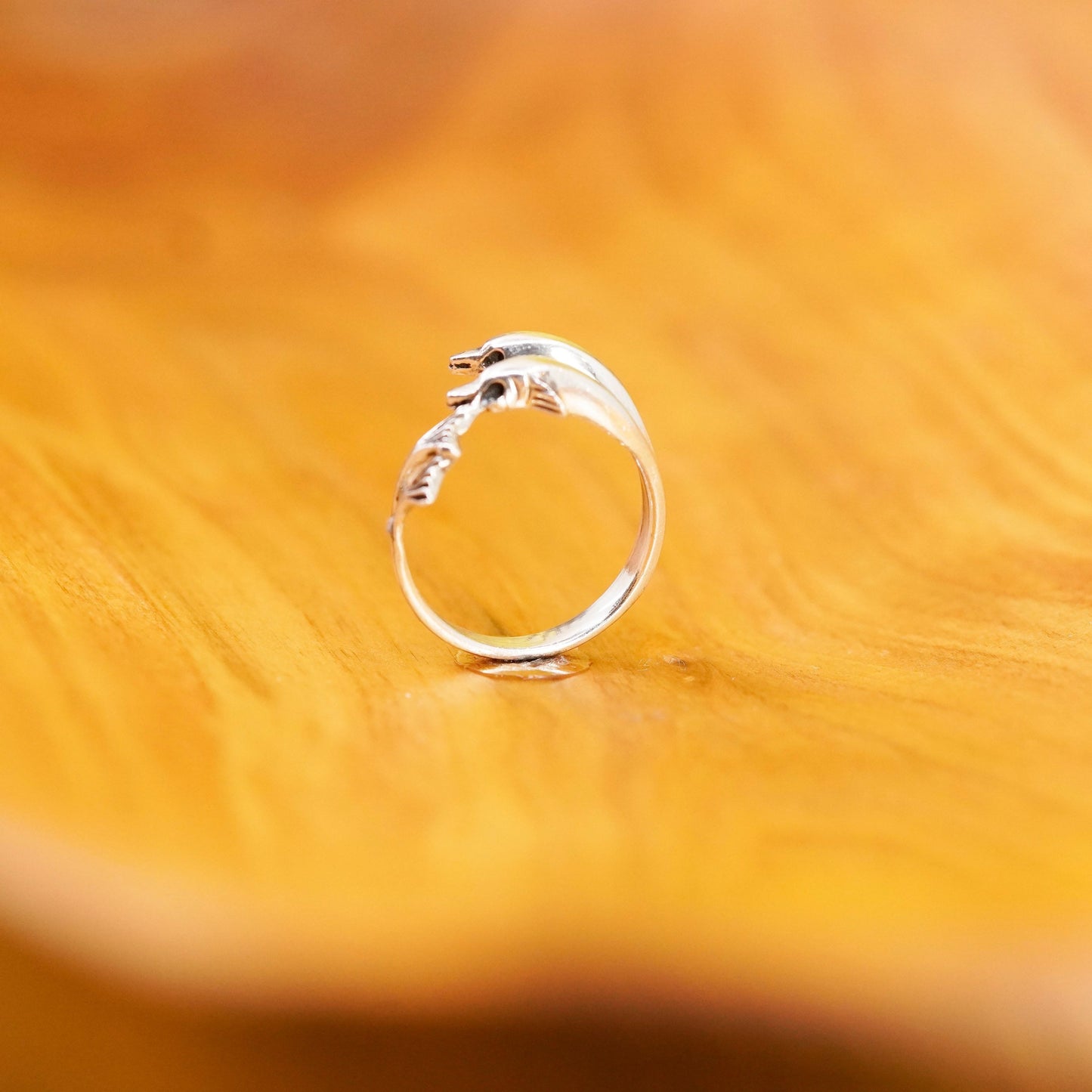 Size 6.25, vintage Sterling silver handmade ring, 925 wrap dolphins band