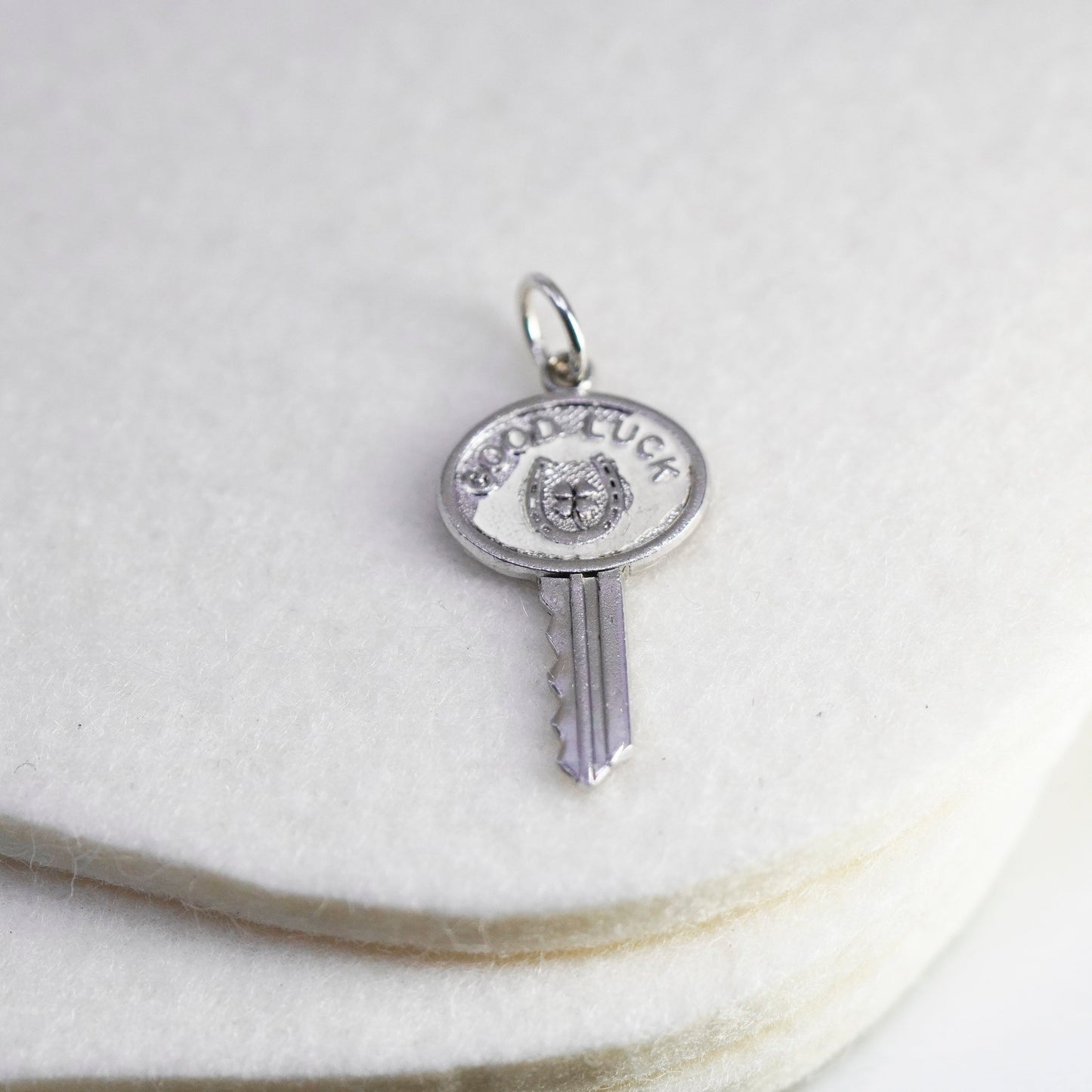 Antique Sterling 925 silver handmade pendant, key bead charm with good luck
