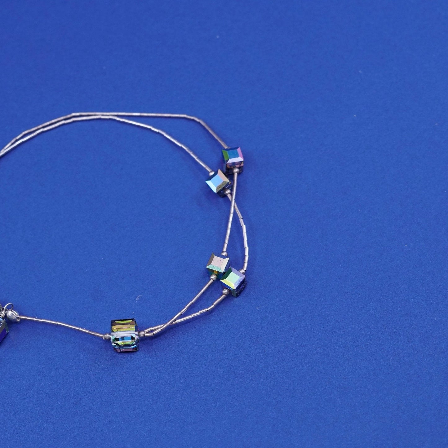 9.5”, sterling silver handmade bracelet, 925 liquid silver chain w/ crystal