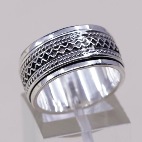 Sz 6.75, Vtg Sterling Silver Handmade Ring, 925 Silver Spinner Band