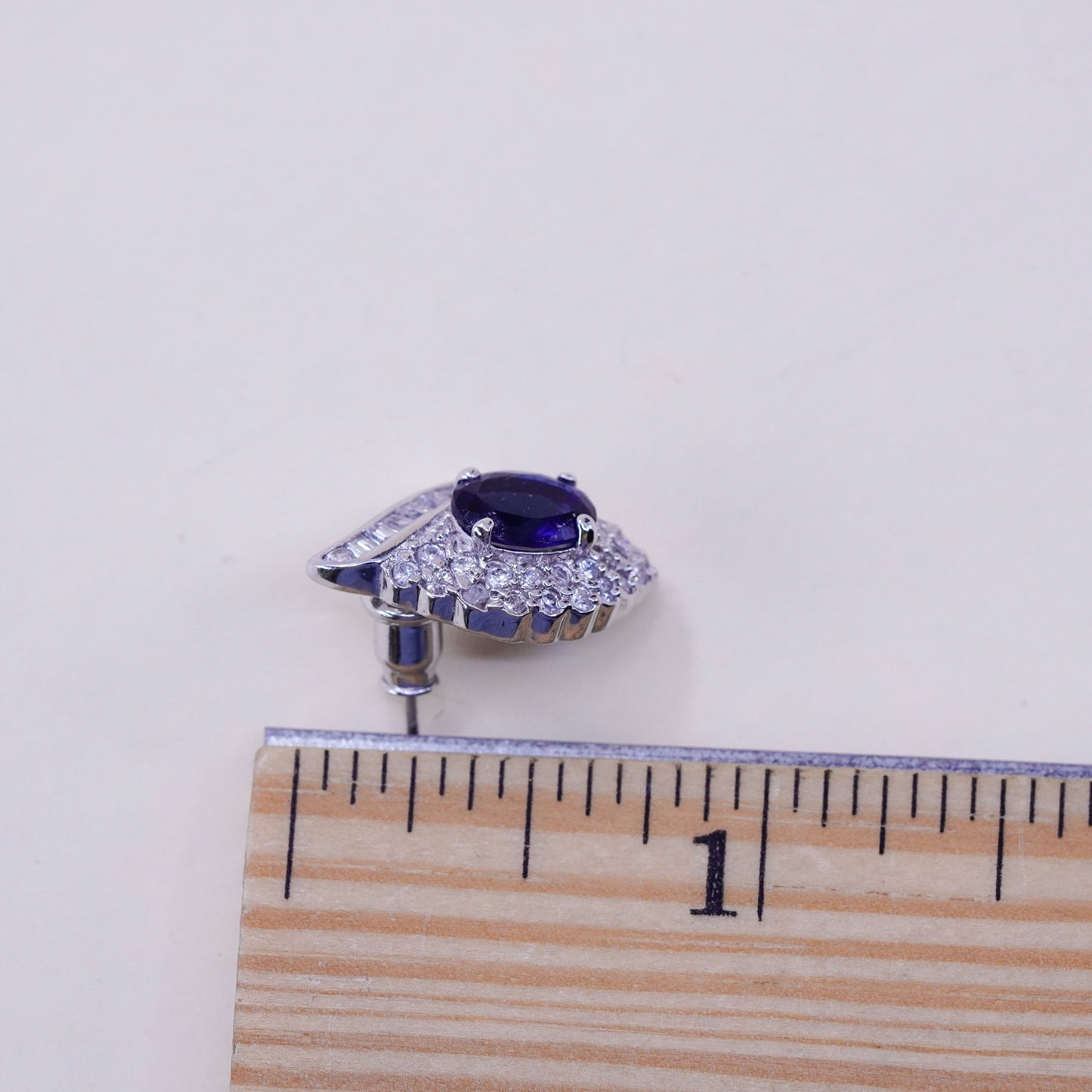 Sterling silver handmade earrings, 925 flower studs with cluster sapphire Cz