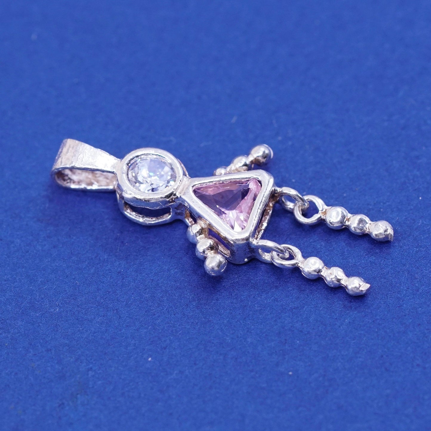 Sterling silver handmade birthstone pendant, 925 girl figure with pink crystal