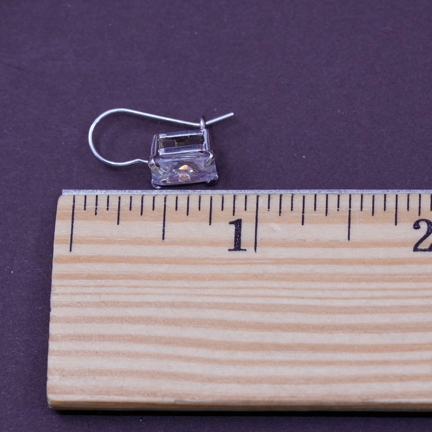 Vintage Sterling silver handmade earrings, 925 with rectangular cut CZ