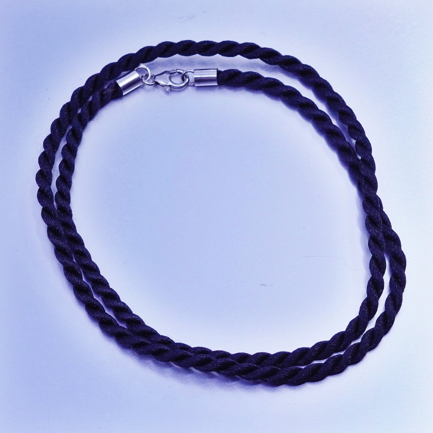 15”, vintage 925 Sterling Silver Handmade black silk rope Necklace