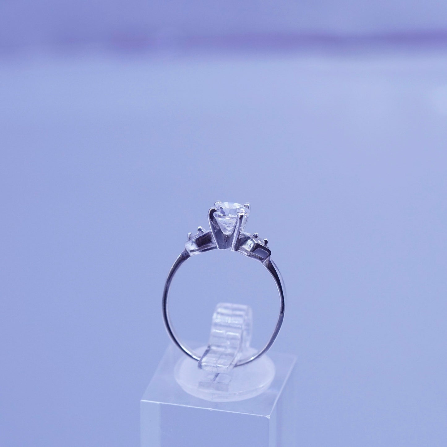 Size 7.5, vintage Sterling 925 silver handmade engagement ring with Cz