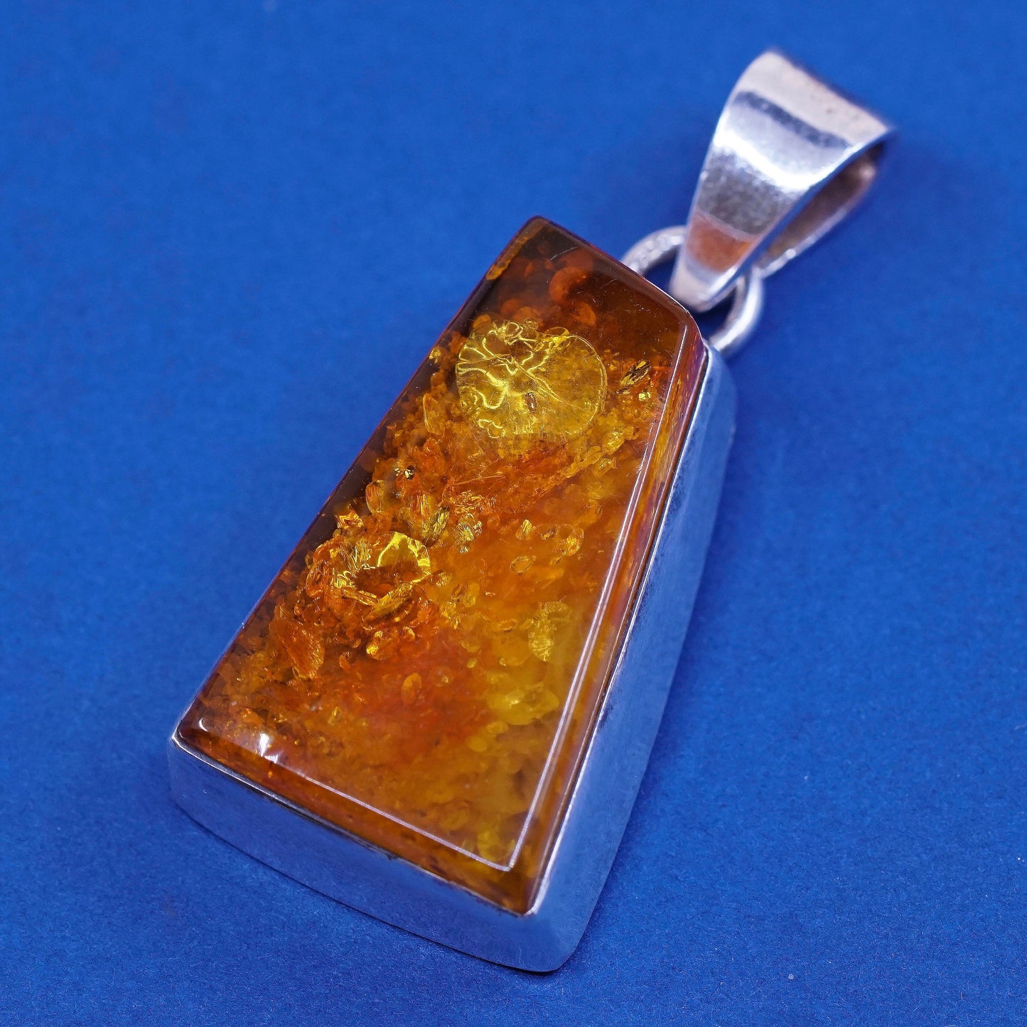 Vintage Sterling silver handmade pendant, 925 with amber center N cable