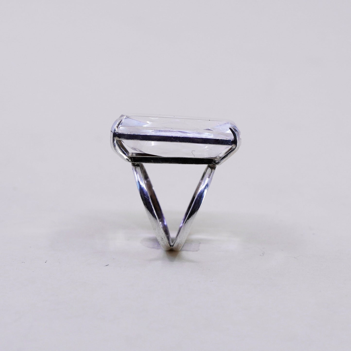Size 5.75, vintage Sterling 925 silver handmade ring with emerald cut crystal