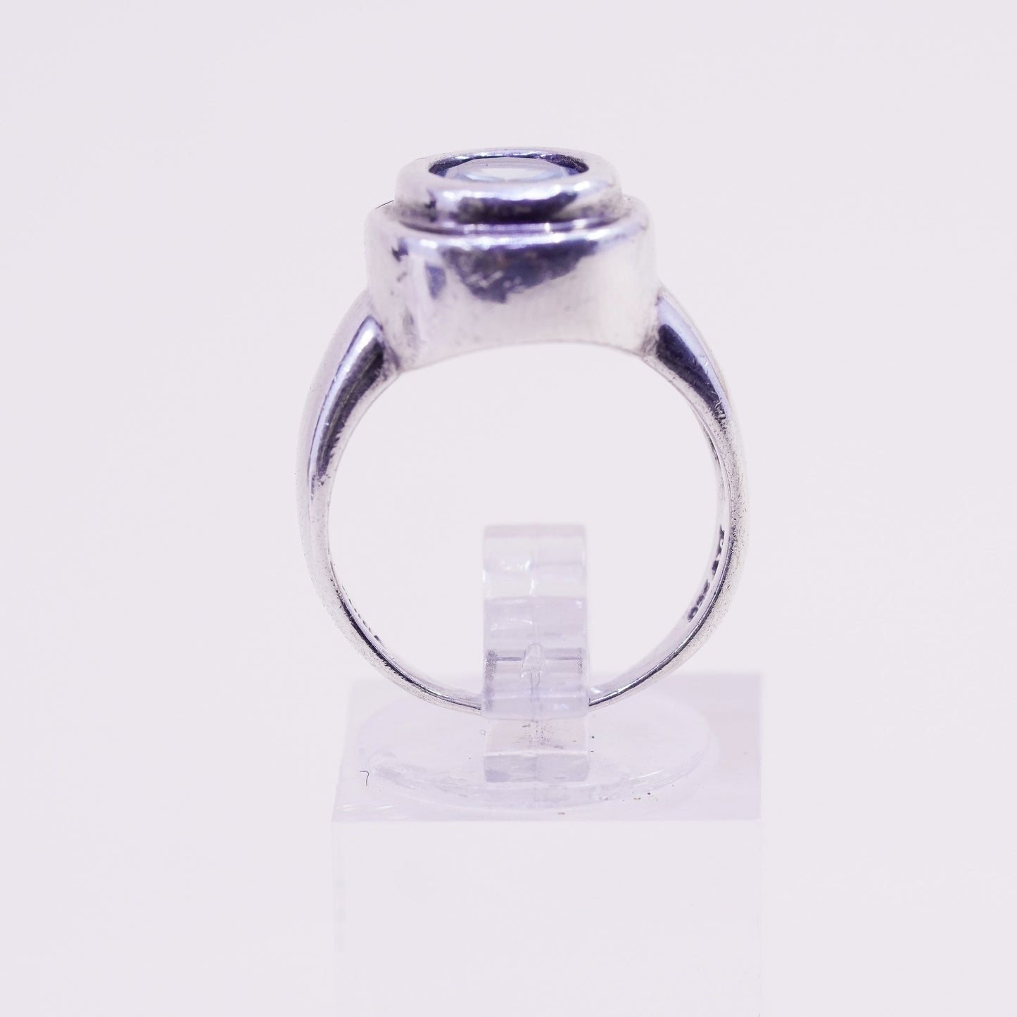 Size 7.5, vintage Sterling silver statement ring, 925 band with oval blue topaz