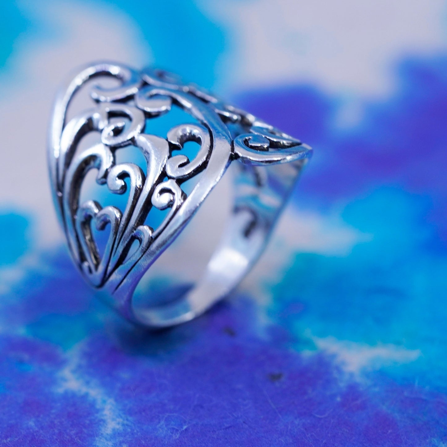 Size 5.75, vintage Sterling silver handmade ring, 925 filigree band