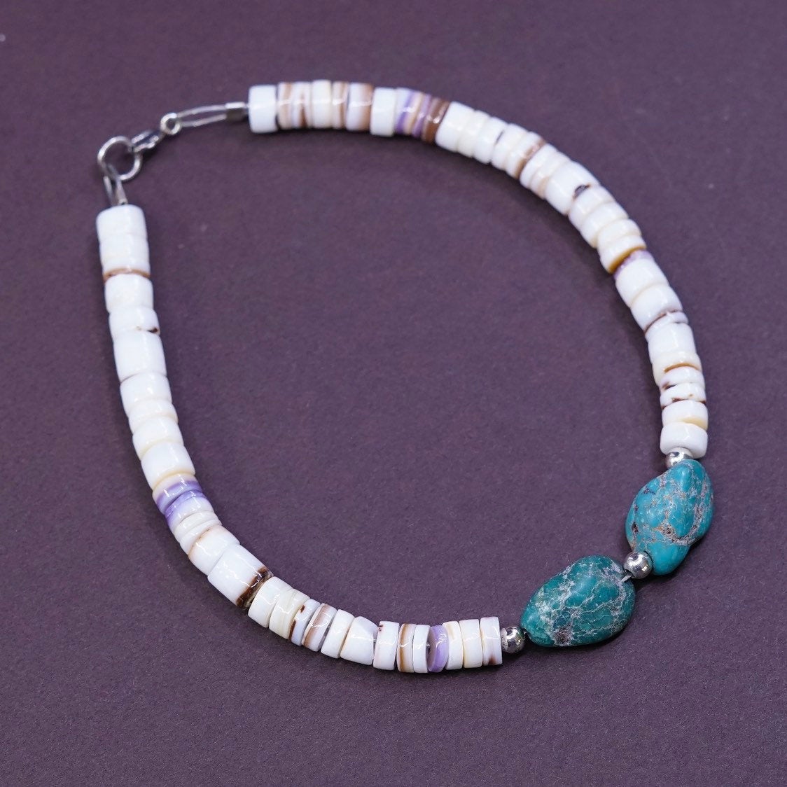 7.5", vtg Sterling silver handmade, turquoise beads bracelet
