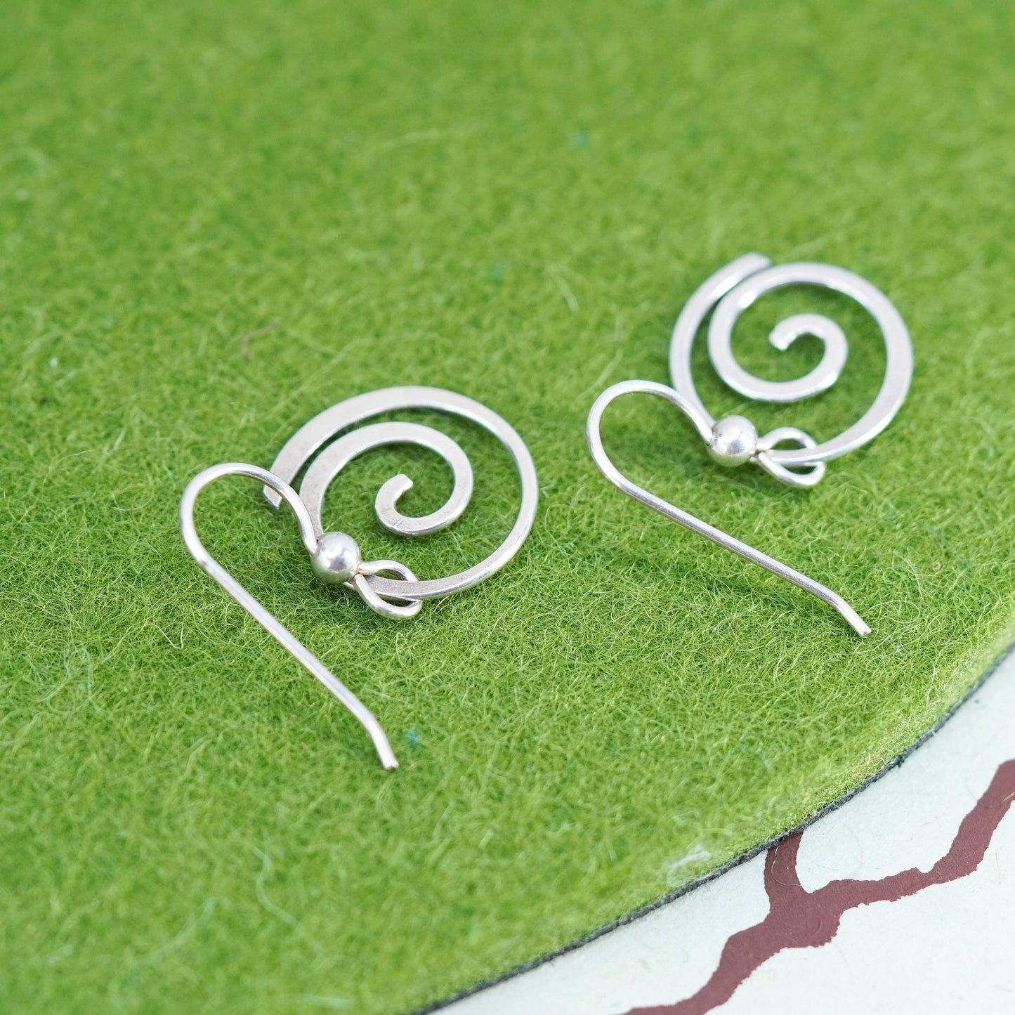 Vintage Sterling silver handmade earrings, 925 swirl drop
