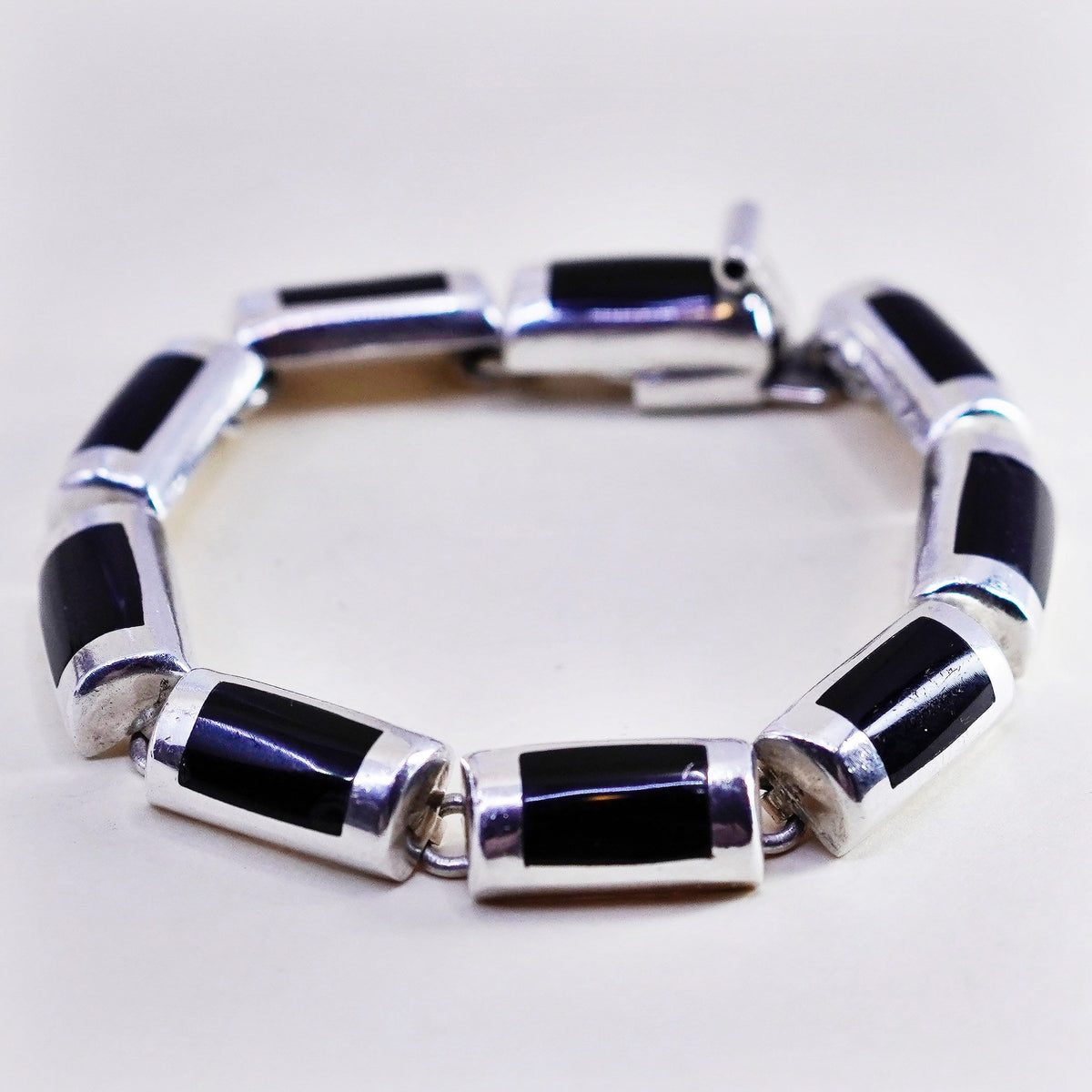 7”, Vintage mexico silpada Sterling 925 silver handmade bracelet with onyx