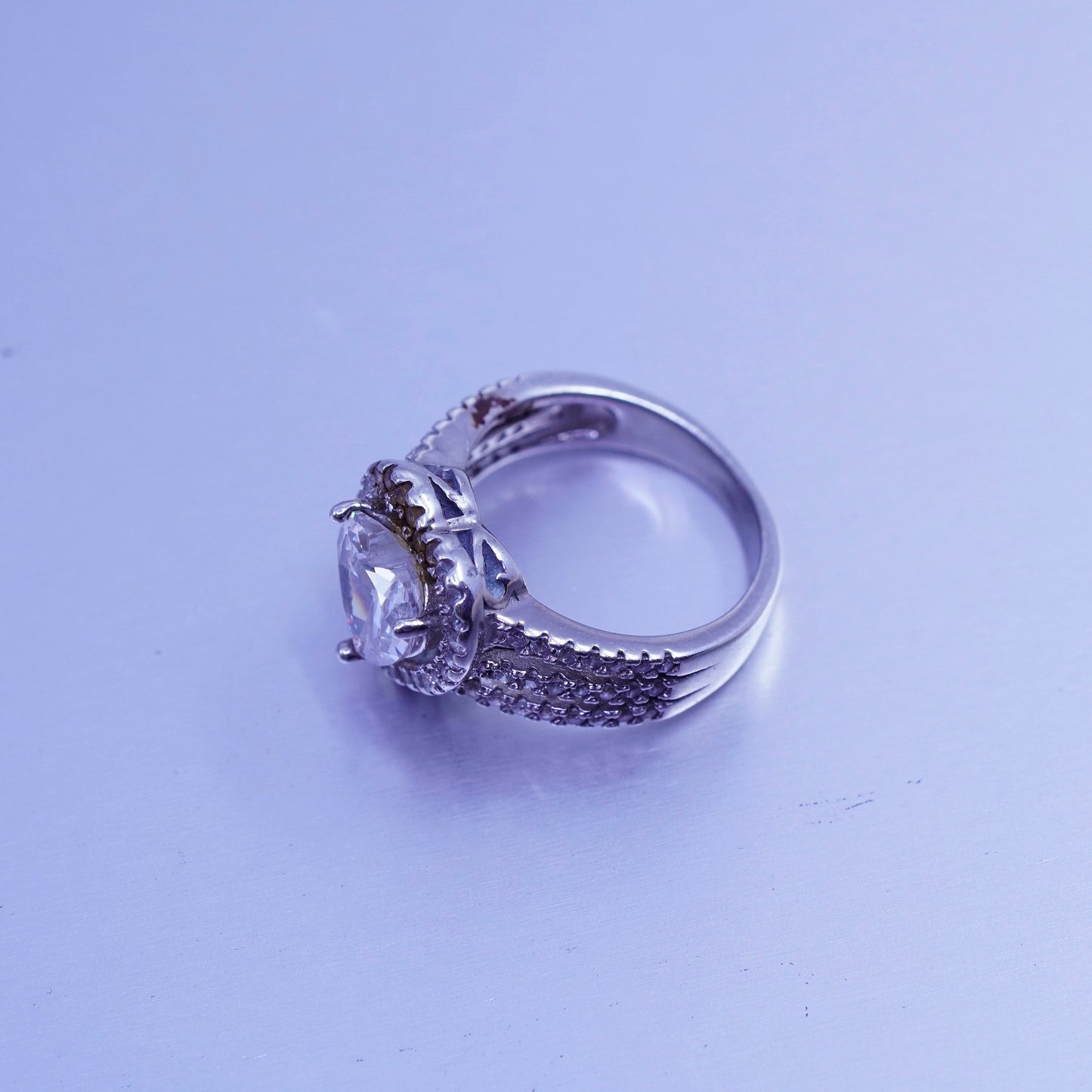 Size 5, vintage Sterling 925 silver handmade heart ring with cluster Cz