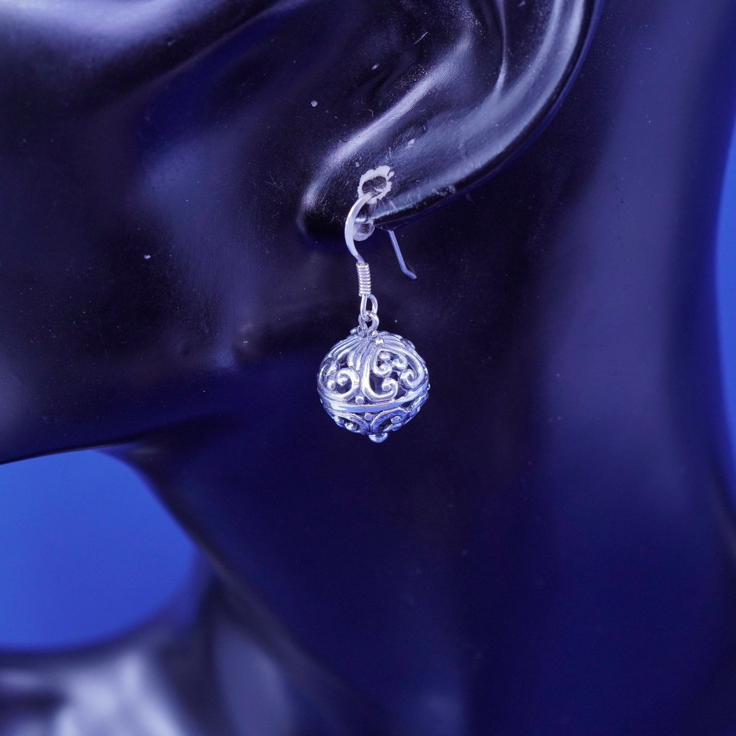 Vintage sterling silver handmade earrings, 925 filigree Bali drops