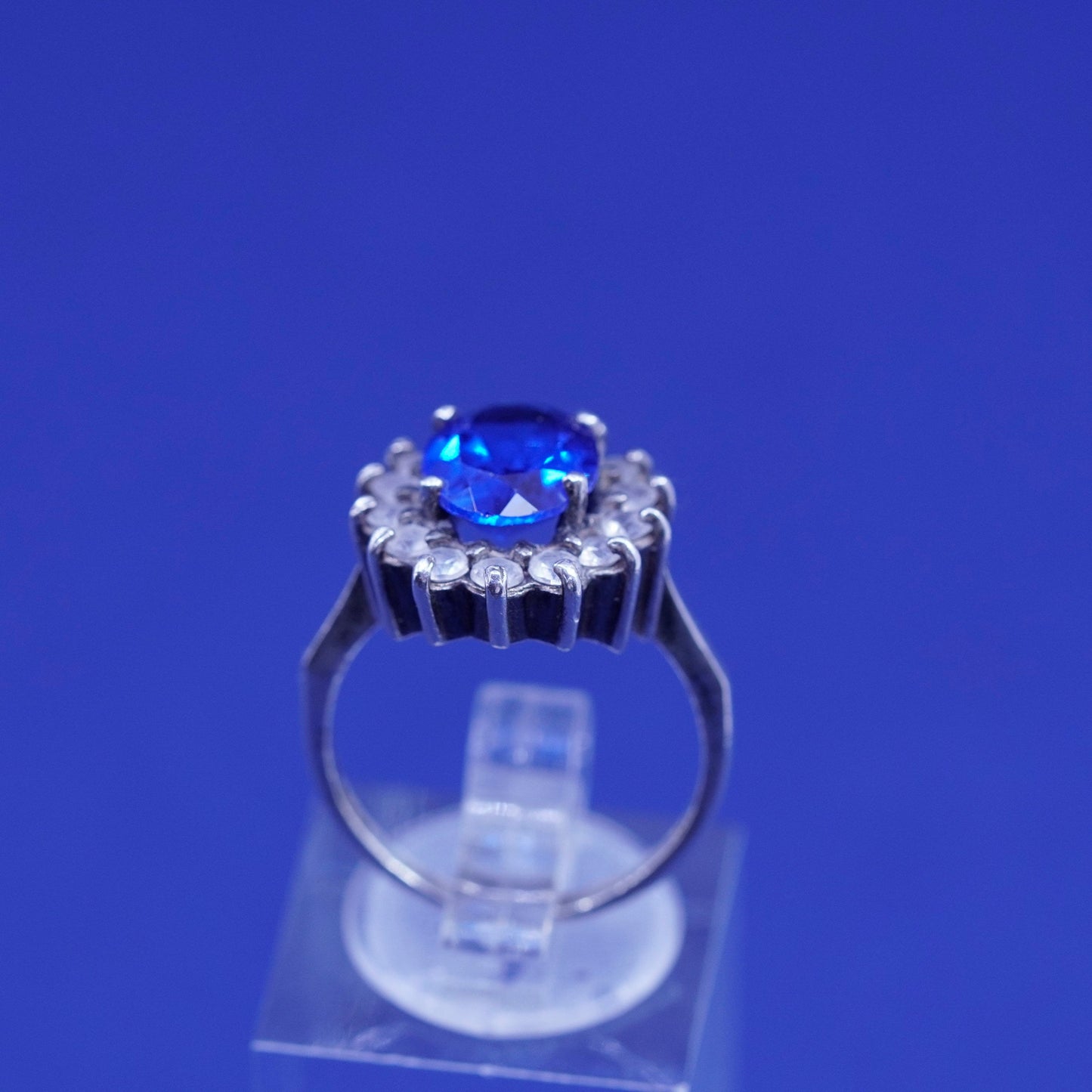 Size 6.5, vintage Sterling 925 silver engagement ring with topaz and clear cz