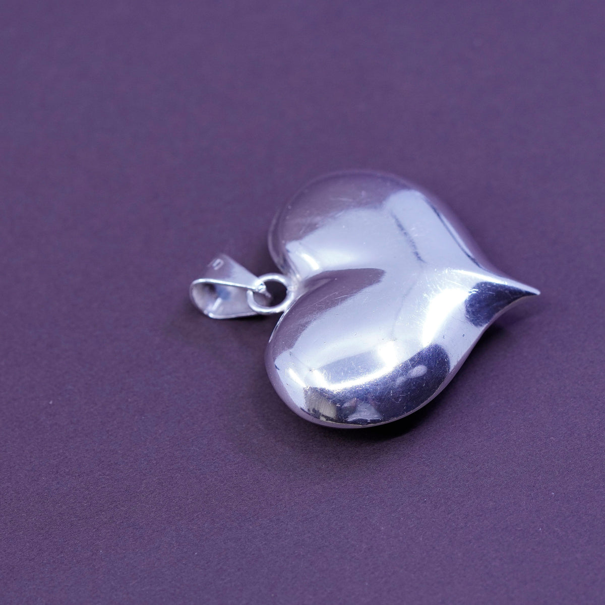 Vintage Sterling silver handmade pendant, puffy 925 big heart
